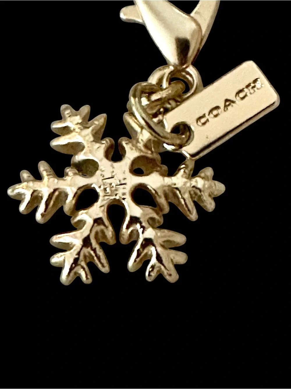 Coach Gold-Tone Snowflake Bag Charm with Logo Branded Tag - Collectible Gift
